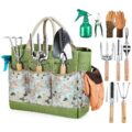 Gardening Tools 9-Piece Heavy Duty Garden Hand Tools with Fashion and Durable Garden Tools Organizer Handbag, Rust-Proof Garden Tool Set, Ideal Gardening Gifts for Women by Grenebo
