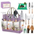 Gardening Tools Set 9-Piece Heavy-Duty Gardening Gifts for Women Mom Wife Gardening Hand Tools with Purple Floral Tote Bag and Repotting Mat, halilus Stainless Steel Garden… by halilus