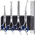 Gimars Titanium Coated Professional 6 in 1 4CR Stainless Steel Dog Grooming Scissors with Safety Round Tip, Heavy Duty Pet Grooming Scissor for Dogs, Cats and Other Animals by Gimars