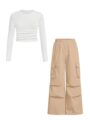 Girls Clothes 2 Piece Outfit Ribbed T-Shirt Top + Cargo Pants, Girls Fall Clothing Set, Sizes 5-16 Years by Azmxynol