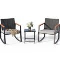 Gizoon 3 Pieces Rocking Patio Bistro Set with Anti-Scald Armrest, Outdoor Patio Wicker Furniture Set with Glass Table and Cushion for Garden, Yard, Porch by Gizoon