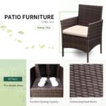 Greesum 3 Pieces Patio Furniture Sets Outdoor PE Rattan Wicker Chairs with Soft Cushion and Glass Coffee Table for Garden Backyard Porch Poolside, Brown and Beige by Greesum