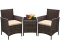Greesum 3 Pieces Patio Furniture Sets Outdoor PE Rattan Wicker Chairs with Soft Cushion and Glass Coffee Table for Garden Backyard Porch Poolside, Brown and Beige by Greesum