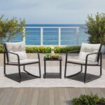Greesum 3 Pieces Rocking Wicker Bistro Set, Patio Outdoor Furniture Conversation Sets with Porch Chairs and Glass Coffee Table, Beige by Greesum