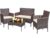 Greesum Patio Furniture 4 Pieces Conversation Sets Outdoor Wicker Rattan Chairs Garden Backyard Balcony Porch Poolside loveseat with Soft Cushion and Glass Table, Brown and Beige by Greesum
