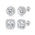 Hayoso 18K Gold Plated Halo Stud Earrings 925 Sterling Silver Cubic Zirconia Stud Earrings Round Square Diamonique Stud Earrings Set for Women Men by Hayoso