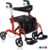 Health Line Massage Products 2 in 1 Rollator-Transport Chair w/Paded Seatrest, Reversible Backrest and Detachable Footrests, Cherry Red by HEALTH LINE MASSAGE PRODUCTS