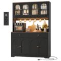 HIFIT 71″ LED Kitchen Pantry Cabinet with Power Outlet, Large Kitchen Hutch Storage Cabinet with Arched Door & Shelves & 2 Drawers, Tall Farmhouse Coffee Bar w/Hutch for Home… by HIFIT