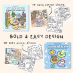 Holartirys Cute Adult Coloring Book for Relaxation 80 Pages, 2 Pack Bold Line Coloring Books for Women Featuring Scenes & Adorable Animals, Anxiety Relief Mindfulness Birthday... by Holartirys