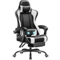 Homall Gaming Chair, Video Game Chair with Footrest and Massage Lumbar Support, Ergonomic Computer Chair Height Adjustable with Swivel Seat and Headrest (White) by Homall