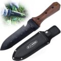 Hori Hori Garden Knife, Garden Tools with Sheath for Weeding,Planting,Digging, 7″ Stainless Steel Blade with Cutting Edge, Full-Tang Wood Handle with Hanging Hole by PERWIN