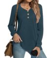 HOTGIFT Womens 2025 Blouse Winter Fall Long Sleeve Tunic Tops Casual V Neck Button T-Shirts by HOTGIFT