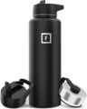 IRON °FLASK Camping & Hiking Hydration Flask with 3 Lids – Stainless Steel, Double Walled & Vacuum Insulated Water Bottle – Leak Proof & BPA Free (Midnight Black, Straw – 40 oz) by IRON °FLASK