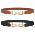 JASGOOD Women Stretchy Waist Belt Retro Elastic Skinny Belt for Ladies with Gold Buckle by JASGOOD
