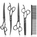 JASON Professional Dog Grooming Scissors Set – 6 in 1 Dog Shears Kit with 6.5″ Thinning, 7″ Straight, 7″ Up-Curved, 7″ Down-Curved Shears and Comb for Cat and Pet, Adjustable… by JASON