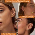 Jstyle Hypoallergenic 14K Gold Plated Flat Back Earrings for Women Men Surgical Stainless Steel Earrings for Sensitive Ears Small Stud Hoop Cartilage Earring Stack Set for... by Jstyle