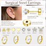 Jstyle Hypoallergenic 14K Gold Plated Flat Back Earrings for Women Men Surgical Stainless Steel Earrings for Sensitive Ears Small Stud Hoop Cartilage Earring Stack Set for... by Jstyle