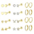Jstyle Hypoallergenic 14K Gold Plated Flat Back Earrings for Women Men Surgical Stainless Steel Earrings for Sensitive Ears Small Stud Hoop Cartilage Earring Stack Set for… by Jstyle