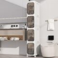 KHNR 4-Tiers Slim Bathroom Storage Cabinet, Foldable Storage Cabinets,Narrow Bathroom Storage,Movable Bathroom Storage Organizer for Small Spaces,Bathroom,Kitchen,Laundry,White by KHNR