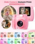 Kids Camera Instant Print, Christmas Birthday Gifts Toys for 3-10 Year Old Girls Boys, 1080P Video 20MP Toddler Digital Camera with 3 Rolls Printing Paper & 32GB Card - Pink by LETSHAHA