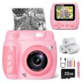 Kids Camera Instant Print, Christmas Birthday Gifts Toys for 3-10 Year Old Girls Boys, 1080P Video 20MP Toddler Digital Camera with 3 Rolls Printing Paper & 32GB Card – Pink by LETSHAHA