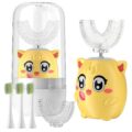 Kids Electric U Shaped Toothbrush Children Rechargeable Sonic Toothbrush with 6 Soft Brush Head Automatic Full Mouth 6 Cleaning Modes – (Age 2-7 Yellow) by ELOTAME
