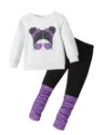 Kids Toddler Girls Clothes Figure Graphic Drop Shoulder Top Pullover Spotted Print Pants Fall Winter Outfit Set by OLMRJKD