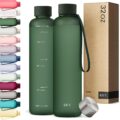 KIVY Slim Water Bottle 32oz [Lightweight & Shatterproof] Fits Backpack & Cupholder for Travel, Sports, School, Gym – Dark green water bottle no straw – Gym water bottle screw… by KIVY