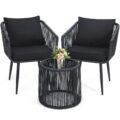 Kromax 3 Pieces Patio Rattan Bistro Conversation Set, Outdoor All-Weather Wicker Furniture Chairs and Side Table Set Ideal for Balcony, Porch and Backyard, Black by Kromax