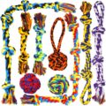 Large Tough Chew Toys for Aggressive Chewers Large Breed,Heavy Duty Dental Rope Toys Kit for Medium Dogs,5 Knots Indestructible Cotton Puppy Teething Chew Tug Toy Set of 9 by SHARLOVY