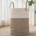 Large Woven Laundry Basket Hamper,60L Cotton Rope Storage Bin for Blankets,Toys and Clothes,Decorative Tall Nursery Hamper for Living Room,Baby Nursery,Bathroom and Bedroom,Brown by JMvicyroam