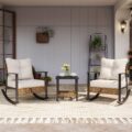 LAUSAINT HOME 3-Piece Rocking Bistro Set, Outdoor Patio Furniture with Thick Cushions and 2-Tier Coffee Table, Oversize Rattan Conversation Set for Garden, Balcony, Backyard… by LAUSAINT HOME
