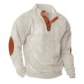Lexiart Men’s Casual Corduroy Sweatshirt Long Sleeve Thermal Stand Collar Button Pullover Sweatshirts by Lexiart