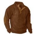 Lexiart Men’s Casual Corduroy Sweatshirt Long Sleeve Thermal Stand Collar Button Pullover Sweatshirts by Lexiart