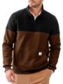 Men’s Mock Neck Sweatshirts Quarter Zip Quilted Sweater Color Block Long Sleeve Casual Pullover by Dokotoo Men