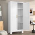 Metal Pantry Cabinet with 2 Doors and Adjustable Shelves – 61″ Kitchen Storage Cabinet with Gold Handles – Versatile Storage for Kitchen, Bathroom, Dining Room, Utility Room -… by winiowa