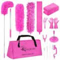Microfiber Dusters for Cleaning, Feather Dusters with Extension Pole, Bendable & Washable Dusters for High Ceiling Fan, Blinds, Cars, Furniture, Cleaning Tools Kit Pink Gift for… by CALBEAU
