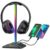 New bee RGB Headphone Stand with 1 USB-C Charging Port and 1 USB Charging Port, Desk Gaming Headset Stand with 7 Light Modes for All Earphone Accessories (Black) by New bee