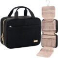 NISHEL Travel Toiletry Bag for women, Portable Hanging Organizer for Travel-Sized Shampoo, Conditioner, Brushes Set, makeup Accessories, Medium Size, Black by NISHEL