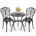 NUU GARDEN 3 Piece Bistro Set Outdoor, All Weather Cast Aluminum Patio Bistro Sets Patio Table and Chairs Set of 2 with Umbrella Hole for Yard, Balcony, Black, Butterfly Backrest by NUU GARDEN