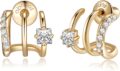 Obidos 14K Gold Plated Triple Huggie Illusion Stud Earrings | Double Huggie Hoop Earrings for One Hole | Gold Hoop Earrings for Women | Drop earrings by Obidos