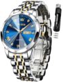 OLEVS Watch for Men Diamond Business Dress Analog Quartz Stainless Steel Waterproof Luminous Date Two Tone Luxury Casual Wrist Watch by OLEVS