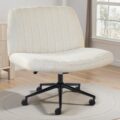 OLIXIS Criss Cross Chair with Wheels Wide Cross Legged Office Desk Vanity Chair Comfy Fabric Armless Adjustable Swivel for Home Computer Task Fabric Beige by OLIXIS