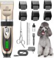 oneisall Dog Clippers Low Noise, 2-Speed Quiet Dog Grooming Kit Rechargeable Cordless Pet Hair Clipper Trimmer Shaver for Small and Large Dogs Cats Animals (Gold) by oneisall