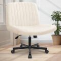 Orange Factory Criss Cross Chair Wheels Wide Cross Legged Office Desk Vanity Chair Comfy Fabric Armless Adjustable Swivel for Home Computer Task (Beige) by Orange Factory