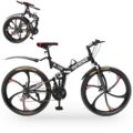 Outroad 26 Inch Folding Mountain Bike, 21 Speed Full Suspension High-Carbon Steel MTB Foldable Bicycle, Dual Disc Brake Non-Slip Folding Bikes for Adults/Men/Women, Black,… by OUTROAD OUTDOOR CAMPING GARDEN PATIO