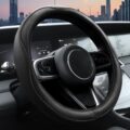 Ouzorp Car Steering Wheel Cover, Microfiber Leather Steering Wheel Covers with Anti-Slip Lining, Universal 14.5-15 inchs Black by Ouzorp