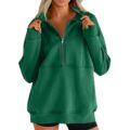 Oversized Sweatshirt for Women Loose Fit Half Zip Pullover Fall Fashion Must Haves Cozy Plain Pullover Tops by Generic