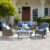 ovios 4 Pieces Patio Furniture Set, Outdoor Wicker Sofa with Coffee Table, Chairs, All Weather High Back Rattan Loveseat Couch with Comfy Cushions, Denim Blue by ovios
