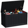 Patiowell 150 Gallon Large Outdoor Storage Box, Waterproof Deck Box with Fixed Divider, Lockable and Durable Patio Storage Solution for Patio Furniture and Garden Tools (Black) by Patiowell